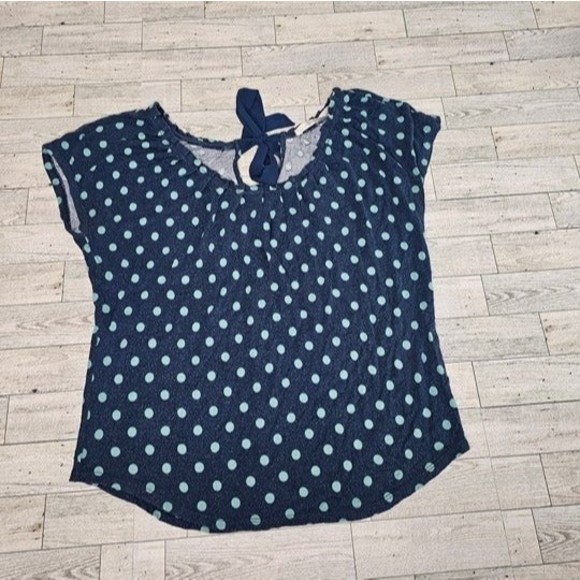 LC Lauren Conrad Blue/Teal Polka Dot Blouse with Tie-Back, 100% Rayon, Size L - Picture 1 of 7